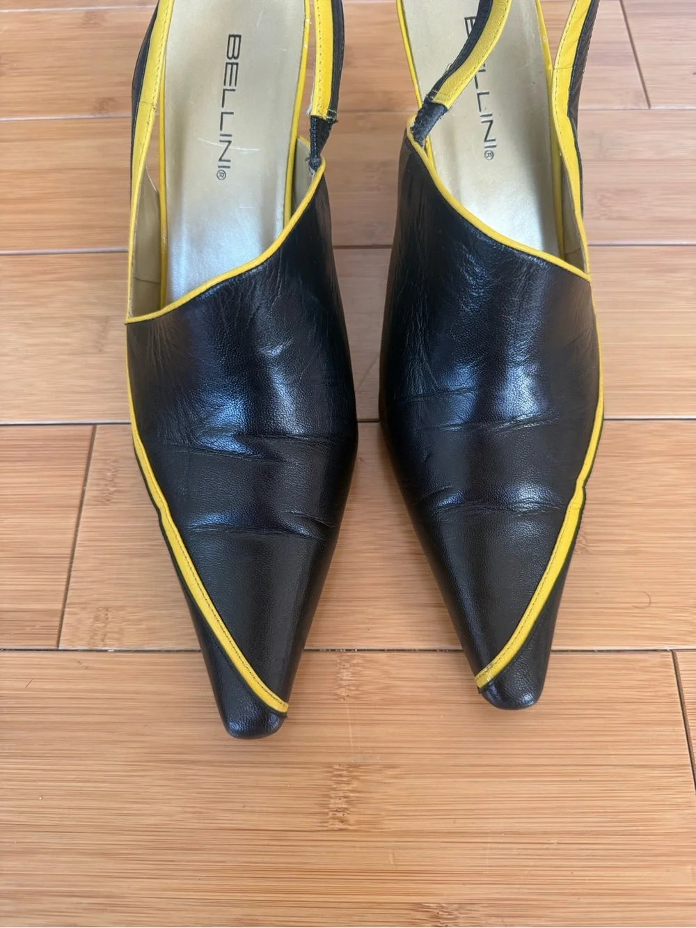Bellini Black and Yellow Slingback Heels - Picture 2 of 7